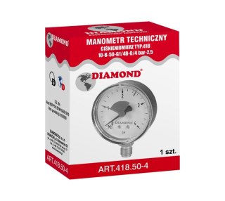 DIAMOND MANOMETR TECHNICZNY ŚR. 63MM 0-4 BAR GW 1/4'