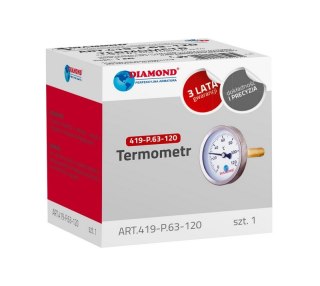 DIAMOND TERMOMETR ŚR 63MM 0-120C, TYŁ-GW 1/2'