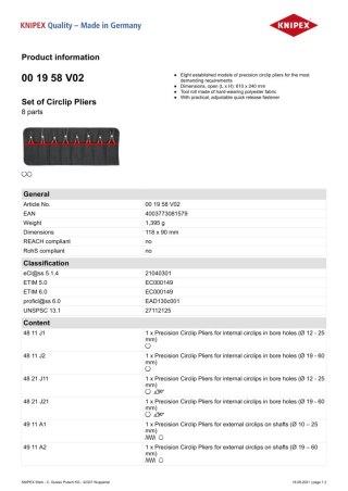 KNIPEX ZESTAW SZCZYPIEC DO PIERŚCIENI OSADCZYCH 8 SZTUK