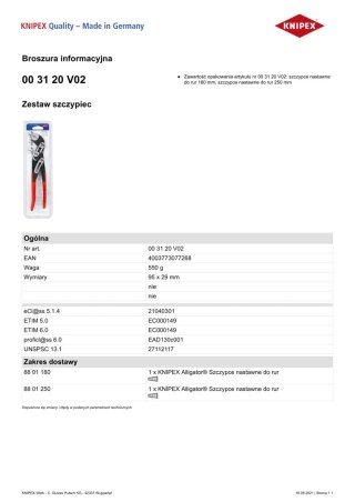 KNIPEX ZESTAW SZCZYPIEC NASTRAWNYCH DO RUR ALIGATOR 2SZT.